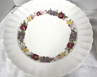 Vintage Copeland Spode Rose Briar Basket Weave Rim Dinner Plate  10 3/8" Wide