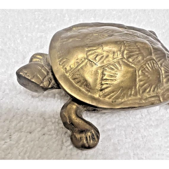 Vintage Solid Brass Turtle Box Hinged w Detailed … - image 8
