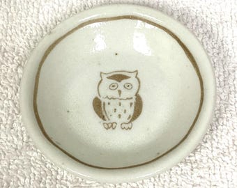 Vintage Minoyaki Lucky Owl Ceramic Sauce Dish Butter Pat Original Sticker