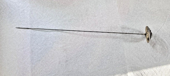 Antique Open Scroll Yellow Stone Enamel Hatpin 10… - image 2