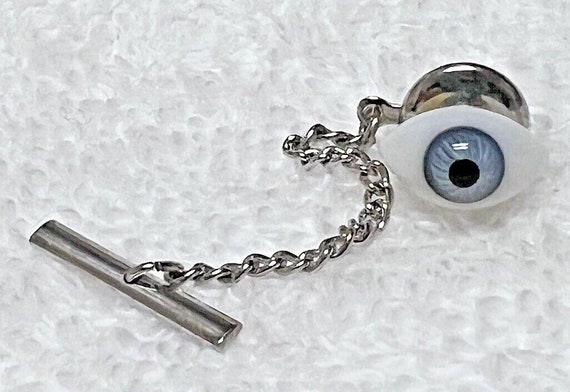 Vintage Glass Blue Eye Ball Eyeball Tie Tack Pin … - image 1