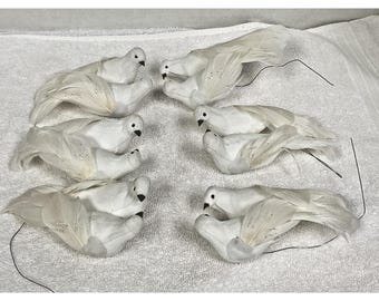 6 White Feather Wedding Paired Love Birds Wire Decorative Ornament Craft DIY