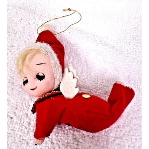 Vintage Stockinette Nylon Face Felt Pixie Angel Christmas Ornament