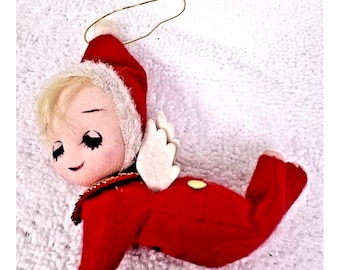 Vintage Stockinette Nylon Face Felt Pixie Angel Christmas Ornament