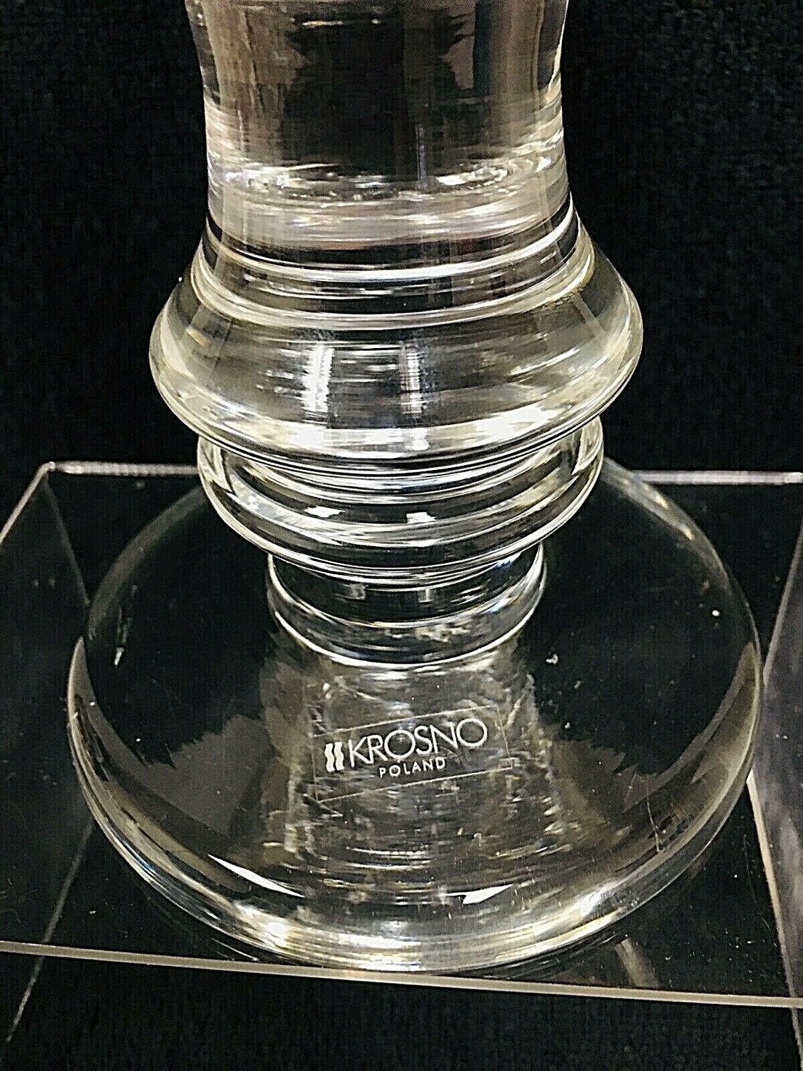 KROSNO Poland Crate & Barrel Heavy Clear Glass CANDLE HOLDER Etsy