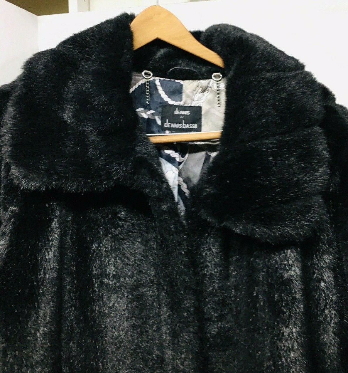 Dennis Basso Faux Fur Jacket Coat Black 