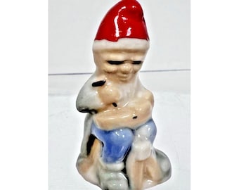 Vintage Miniature Wade Gnome Pixie Elf Red Hat Whittling Porcelain Figurine