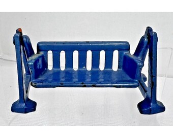 Vintage Kilgore Miniature Dollhouse Toy Blue Cast Iron Porch Swing 3 3/4" Long