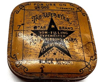 The Webster Typewriter Ribbon Tin Star Brand For Underwood 2 x 2 x 5/8 Inch