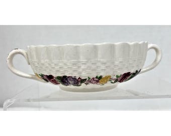 OLD Copeland Spode Rose Briar Basket Weave Rim Cream Soup