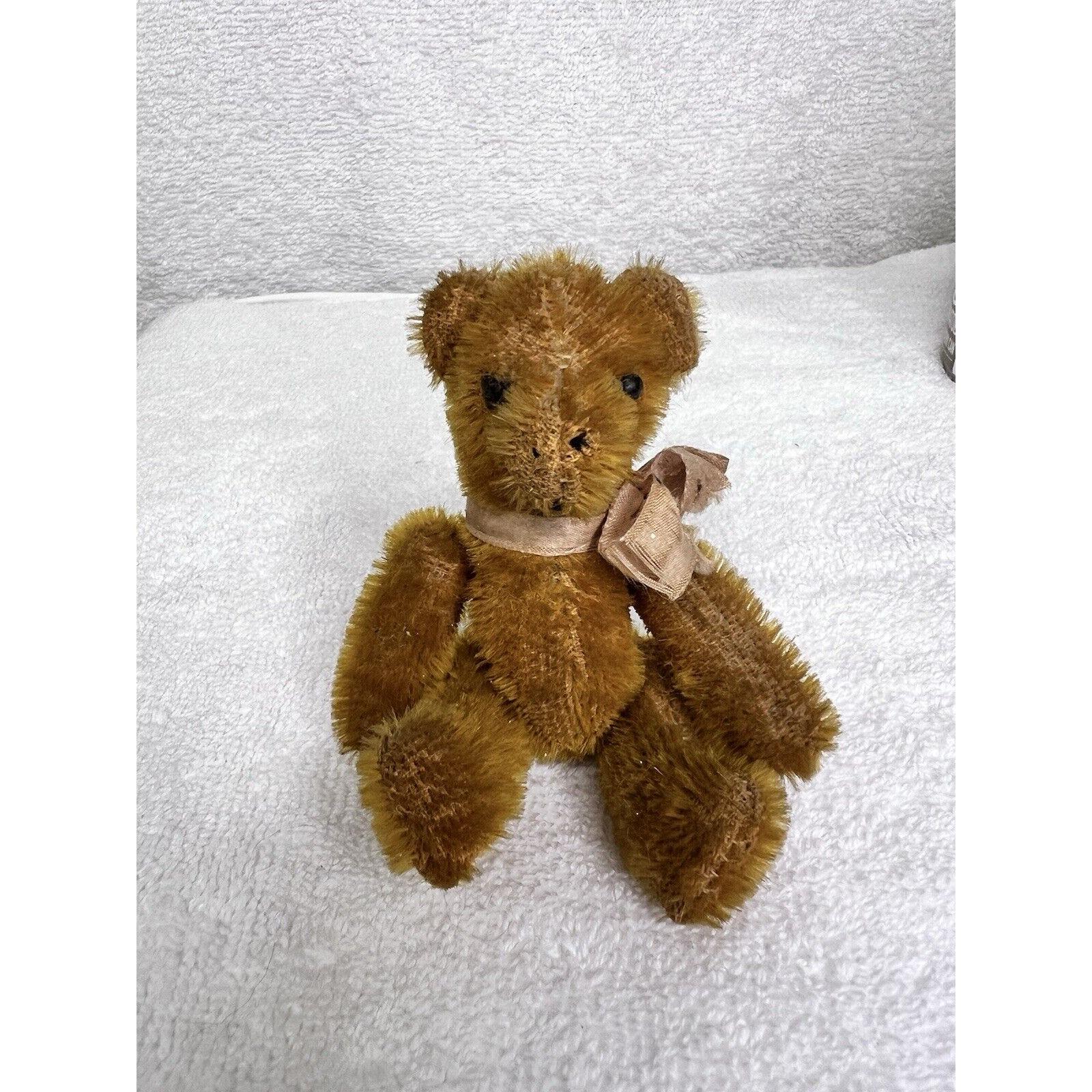 Vintage Handmade Mohair Teddy Bear Jointed Dark Honey Color 4 1/2