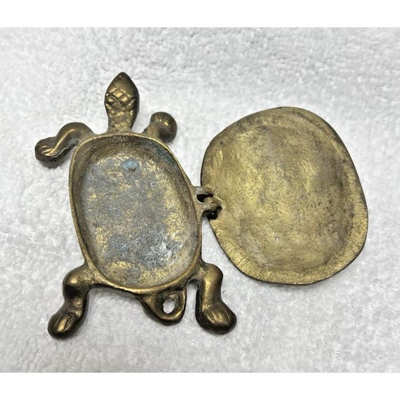 Vintage Solid Brass Turtle Box Hinged w Detailed … - image 6