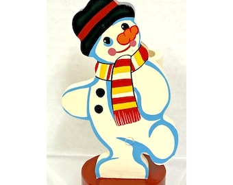 Hand Made Painted Wooden Figural Snowman Christmas Holiday Candy Cane Holder