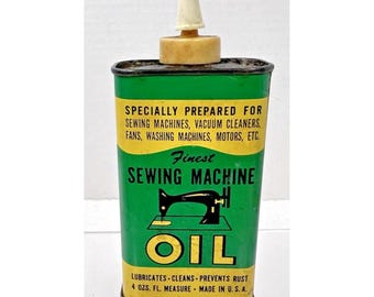 Vintage Sewing Machine Oil Tin Green Yellow Nice Old Graphics 4oz