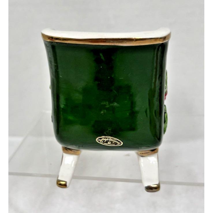 Vintage Christmas Josef Original Green Sleigh W Holly Candle