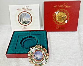 Christmas White House 2013 Painted Brass Figural Wreath Doves Ornament Box
