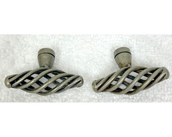 2 Weathered Nickel Iron Oval Birdcage Twist Cabinet Drawer Pull Handles