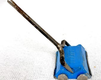 Vintage Miniature Dollhouse Sally Ann Cast Iron Sky Blue Vacuum Sweeper 4" Long