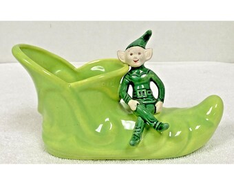 Vintage Treasure Craft Green Elf Shoe Planter Green Pixie Sitter Sticker