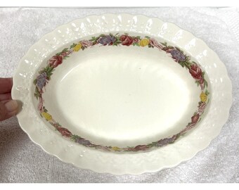 Vintage Copeland Spode Rose Briar Basket Weave Oval Serving Bowl 10"