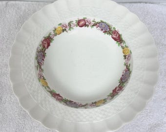 Vintage Copeland Spode Rose Briar Basket Weave Rim Soup Plate 7 3/4" Wide