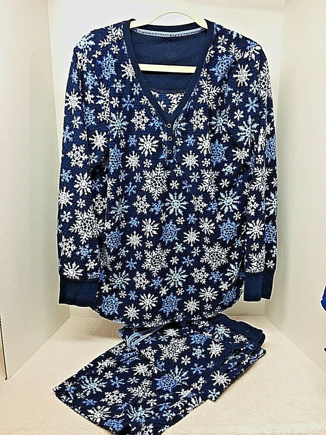 Nautica 2PC Women's Sleepwear Set Dark Blue Snow Flake Micro Fleece XXL
