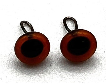 1 Pair LT Brown & Black Glass Teddy Bear Eyes w Wire 6MM 1/4 Inch Across