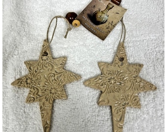 Matthew Kelly Pottery Handmade Embossed Floral Star Christmas Ornament Tag