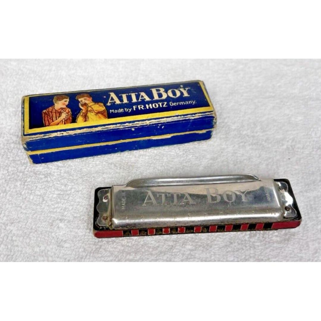 Vintage Atta Boy FR Hotz Germany Harmonica in Box 1894 Anniversary