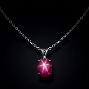 Oval Pink Star Ruby Pendant Necklace, Elegant Gemstone Jewelry, Minimalist Style