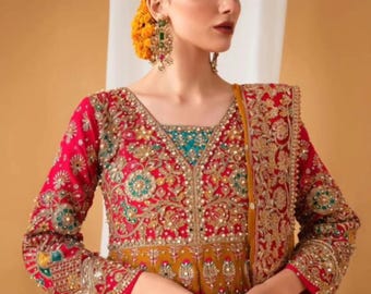 Hassan's Brand Chiffon Silk Designer Dress | Vintage Party Wear, Medium Size