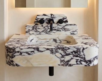 Calacatta Viola Marmor Waschbecken mit Aufkantung An der Wand befestigtes Marmor Waschtisch Waschbecken