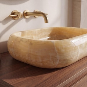Handcrafted Honey Onyx  Sink: Natural Translucent Stone Basin