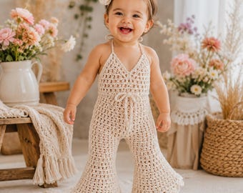 Gehaakte boho bell Bottom-outfitpatroon pdf, gemakkelijke peuterromper