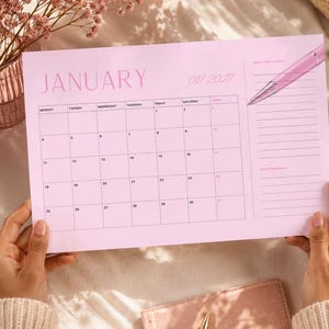 2027 Prisvärd rosa enkelkalender | Schema | Planering | Billig | Digital | Klar för utskrift