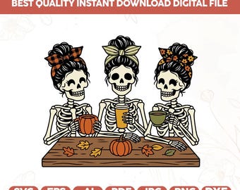 Preppy Halloween Skeleton PNG SVG,Coquette Skull Girly Design,Spooky Girl Fall Png,Creepy Cute Boojee Skeleton,Halloween Coffee Lover png