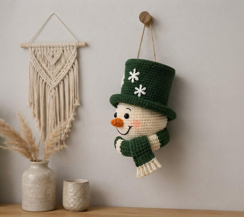 Crochet Snowman Wall Hanging Pattern, Christmas Door Decor, Amigurumi Snowman PDF, Winter Holiday Crochet Pattern, Handmade Decor
Christmas Ornament Crochet Pattern PDF, Snowman Wall Hanging, Amigurumi Holiday Decor, Instant Download 
Crochet Snowman Wreath Pattern, Christmas Wall Hanging Decor (PDF Download)