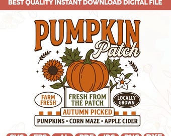 Retro Pumpkin Patch Png Svg,Trendy Fall Sublimation Design,Vintage Autumn Shirt Design,Distressed Fall Svg Png,Farm Fresh Pumpkin Png,Cricut