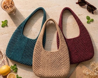 Easy Summer Crochet Tote Pattern,DIY Handmade Bag Pattern,Simple Crochet Tote Bag Pattern,Chevron Hobo Shoulder Bag,Mesh Summer Tote Pattern