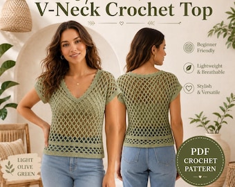 Crochet Mesh Top pattern Pdf,Spring/Summer Festival Blouse,Boho Lace Crochet Top Pattern PDF,V Neck Shirt,Cardigan Top pattern,Boho Beach To
