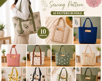 Tote Bag Sewing Pattern PDF Bundle, Canvas shopper bag, Step by Step Instructions with Photos, Daily Use Handbag (PDF Download)