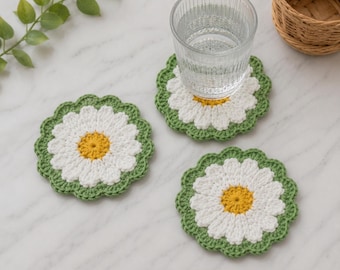 Crochet Daisy Coaster Pattern PDF, Flower Coaster Set PDF, Cute Floral Table Decor DIY, Flower Coaster Set Tutorial, Instant Download