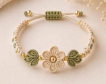 Elegant Crochet Flower Bracelet Pattern PDF,DIY Floral Jewelry Tutorial,Beginner-Friendly Macrame & Crochet Bracelet Guide,Floral Bracelet
