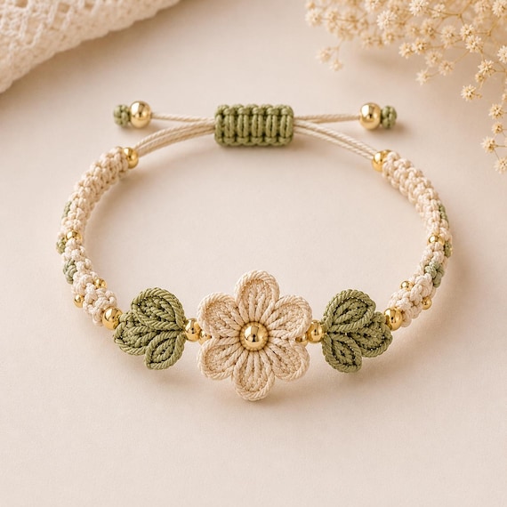 Elegant Crochet Flower Bracelet Pattern PDF,DIY Floral Jewelry Tutorial,Beginner-Friendly Macrame & Crochet Bracelet Guide,Floral Bracelet