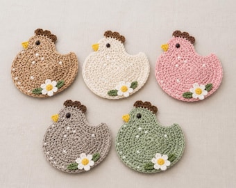 Chicken Coaster Crochet Pattern PDF, Farmhouse Chicken Cup Coaster, Farmhouse Kitchen Decor, Cute Hen Coaster, Instant Download, English PDF