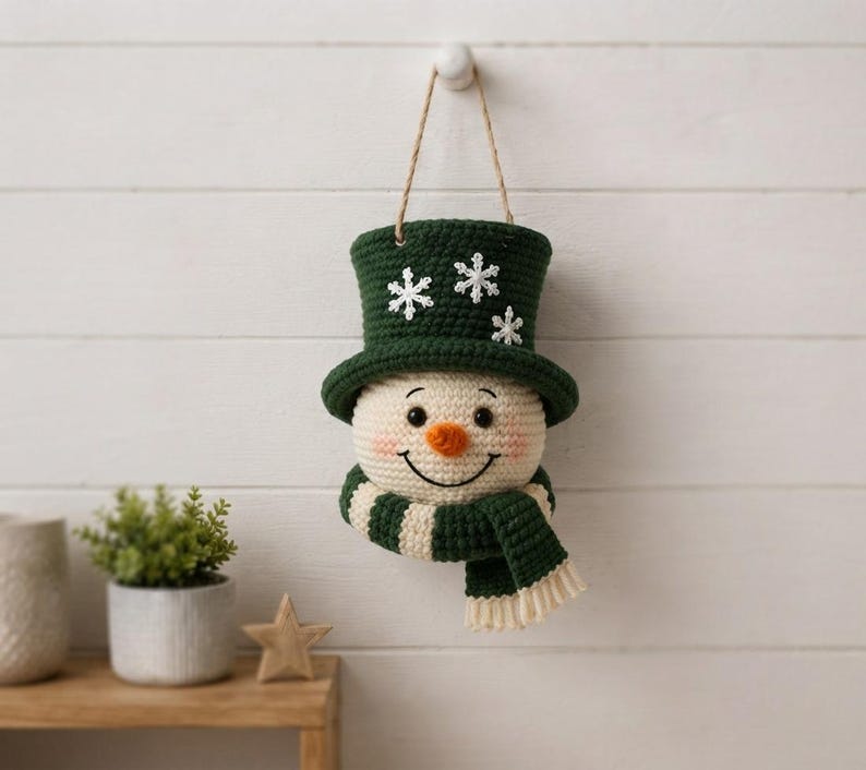 Crochet Snowman Wall Hanging Pattern, Christmas Door Decor, Amigurumi Snowman PDF, Winter Holiday Crochet Pattern, Handmade Decor
Christmas Ornament Crochet Pattern PDF, Snowman Wall Hanging, Amigurumi Holiday Decor, Instant Download 
Crochet Snowman Wreath Pattern, Christmas Wall Hanging Decor (PDF Download)