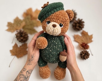Teddy Bear Crochet Pattern,Woodland Acorn Bear,Amigurumi Teddy PDF,Stuffed Toy Pattern,Cute Baby Bear Doll Gift,PDF Pattern English