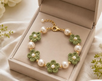Elegant Crochet Flower Bracelet Pattern PDF,DIY Floral Jewelry Tutorial,Beginner-Friendly Macrame & Crochet Bracelet Guide,Floral Bracelet