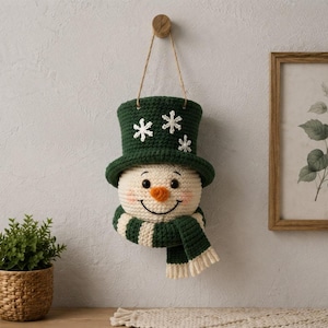 Crochet Snowman Wall Hanging Pattern, Christmas Door Decor, Amigurumi Snowman PDF, Winter Holiday Crochet Pattern, Handmade Decor
Christmas Ornament Crochet Pattern PDF, Snowman Wall Hanging, Amigurumi Holiday Decor, Instant Download 
Crochet Snowman Wreath Pattern, Christmas Wall Hanging Decor (PDF Download)