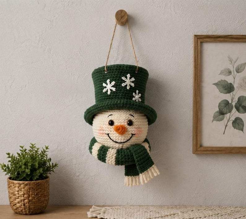 Crochet Snowman Wall Hanging Pattern, Christmas Door Decor, Amigurumi Snowman PDF, Winter Holiday Crochet Pattern, Handmade Decor
Christmas Ornament Crochet Pattern PDF, Snowman Wall Hanging, Amigurumi Holiday Decor, Instant Download 
Crochet Snowman Wreath Pattern, Christmas Wall Hanging Decor (PDF Download)